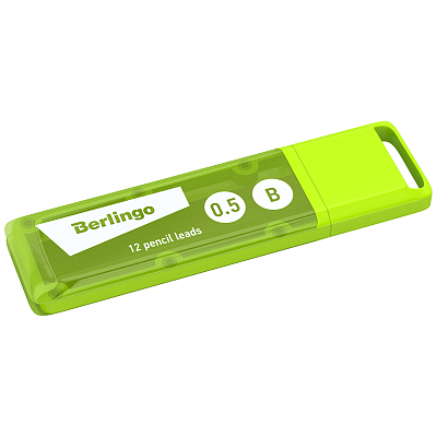 Грифели для механических карандашей "Berlingo", B, 0,5мм, 12 штук в пластиковом цветном пенале