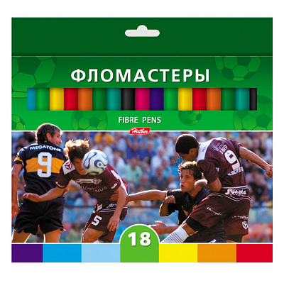 Фломастеры "Hatber", 18 цветов, серия "Футбол", в картонной упаковке