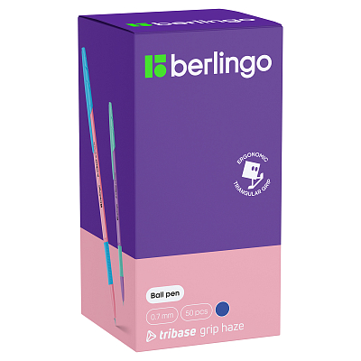 Ручка шариковая "Berlingo Tribase Grip Haze", 0,7мм, синяя, чернила на масляной основе, резиновый грип, цветной корпус