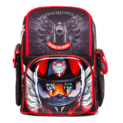 Рюкзак "Hatber", 35x28x15см, полиэстер, 1 отделение, 3 кармана, серия "Comfort School - Moto-Beast"