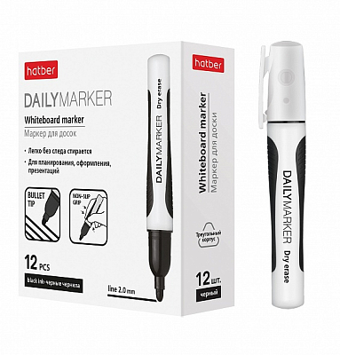 Маркер для доски "Hatber Daily", 2мм, круглый наконечник, спиртовая основа, чёрный