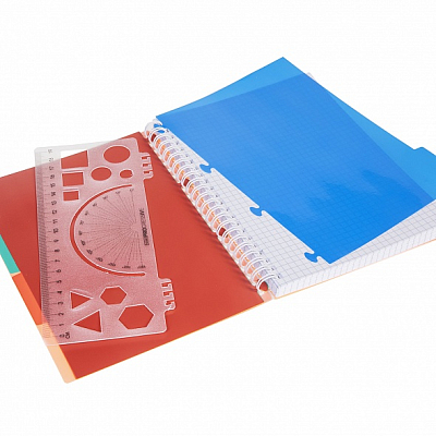 Тетрадь "Hatber", 96л, А5, клетка, 4 цветных разделителя, с линейкой, пластиковая обложка, на гребне, серия "Diamond Neon - Оранжевая"