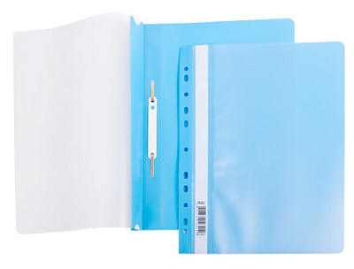 Папка-скоросшиватель пластиковая "Hatber", А4, 140/180мкм, перфорация, прозрачный верх, голубая