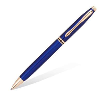 Ручка шариковая "Brauberg De Luxe Blue", 1мм, синяя, металлический синий корпус, детали золото, поворотный механизм