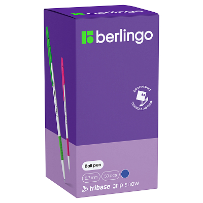 Ручка шариковая "Berlingo Tribase Grip Snow", 0,7мм, синяя, чернила на масляной основе, резиновый грип, белый корпус, детали ассорти