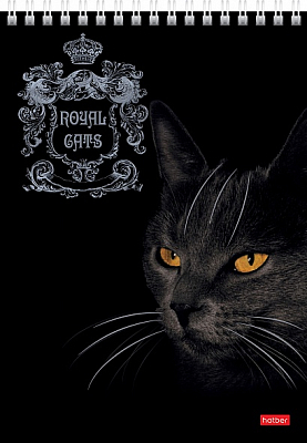 Блокнот "Hatber", 80л, А5, клетка, 3D фольга, ламинация, на гребне, серия "Royal Cats"