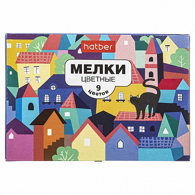 Мелки "Hatber", 9 цветов, серия "Городок", 9шт в картонной упаковке