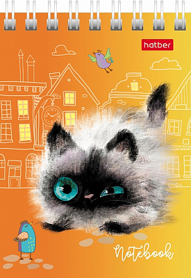 Блокнот "Hatber", 40л, А7, клетка, обложка мелованный картон, на гребне, серия "Кошарики"