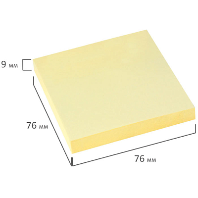 Бумага для заметок "Brauberg", 76x76мм, 100л, жёлтая, пастельная, клеевой край, в пакете
