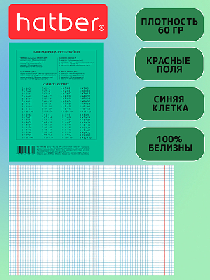 Комплект тетрадей "Hatber", 12л, А5, 60гр/м2, клетка, на казахском языке, на скобе, серия "Зелёная", 20шт в наборе
