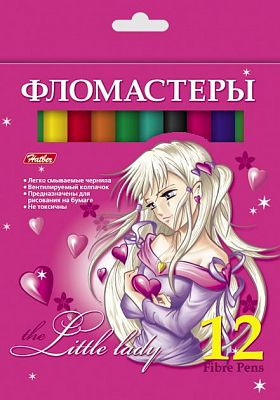 Фломастеры Hatber 12 цв.  с блестками МАЛЕНЬКАЯ ЛЕДИ карт. упаковка, европодвес