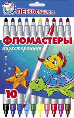 Фломастеры Hatber 10-цв. МОРСКАЯ СЕМЕЙКА ДВУХСТОРОННИЕ карт.упаковка, европодвес