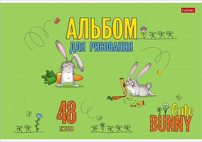 Альбом для рисования "Hatber", 48л, А4, ламинация, тиснение, на скобе, серия "Милый зайка"