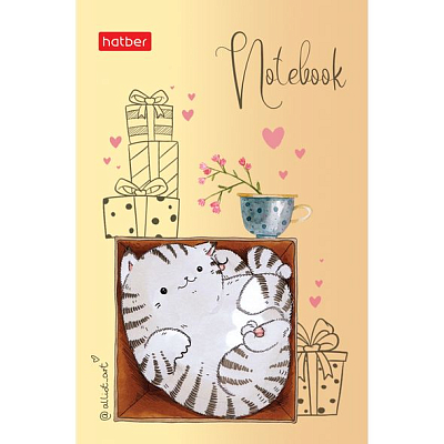 Блокнот "Hatber", 48л, А7, клетка, 3 цвета линовки, ламинация, на клею, серия "Приключения кота Пирожка"