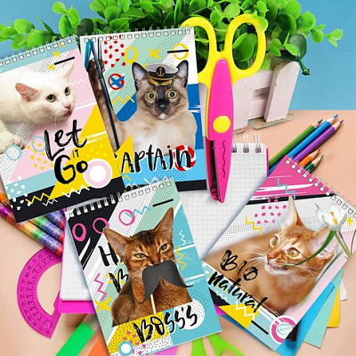 Блокнот "BG", 40л, А6, клетка, на гребне, серия "Милый кот"