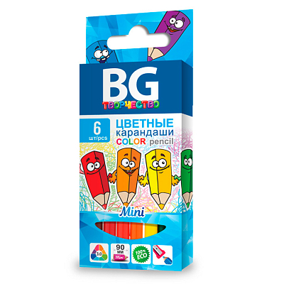 Карандаши "BG", 6 цветов, серия "Mini", в картонной упаковке
