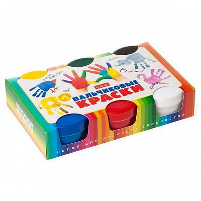 Краски пальчиковые "Hatber", 6 цветов, без кисти, серия "Классика", в картонной упаковке