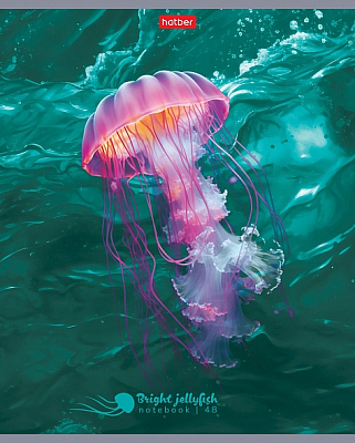 Тетрадь "Hatber", 48л, А5, клетка, лак, металлизированный картон, на скобе, серия "Яркие медузы"
