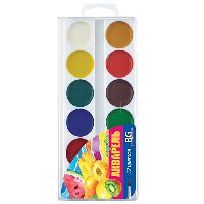 Краски акварельные медовые "BG", 12 цветов, серия "Вдохновение", в пластиковой упаковке