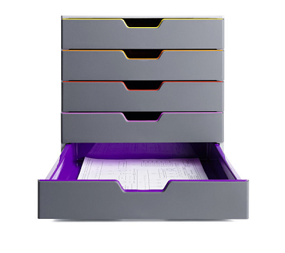 Настольный бокс для документов "Durable Varicolor", 5 цветных лотков, серый