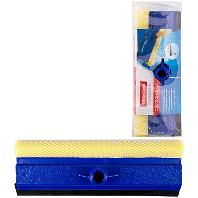 Швабра-стекломойка для мытья окон "OfficeClean Professional", алюминиевая ручка 76-125см, губка/резина 25см, синяя