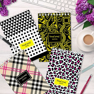 Блокнот "BG", 40л, А6, клетка, на гребне, серия "Trend Print"
