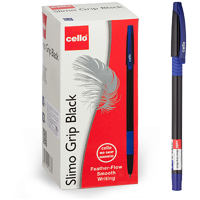 Ручка шариковая "Cello Slimo Grip Black", 0,7мм, синяя, чернила на масляной основе, резиновый грип, чёрный корпус