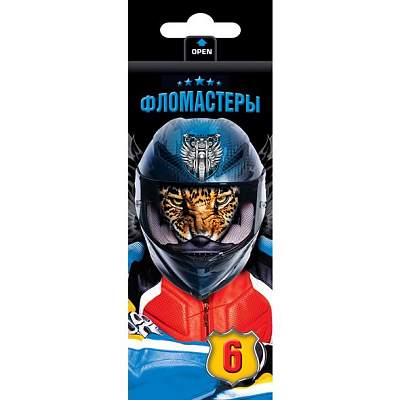 Фломастеры "Hatber VK", 6 цветов, серия "Moto-Beast", в картонной упаковке