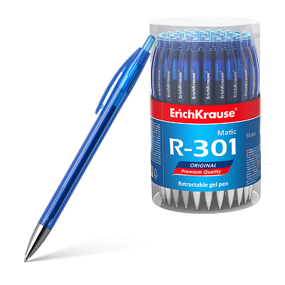 Ручка гелевая автоматическая "Erich Krause R-301 Original Gel Matic", 0,5мм, синяя, синий тонированный корпус