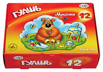 Гуашь "Гамма", 12 цветов, 20мл, серия "Мультики", картонная упаковка