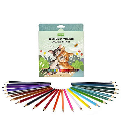 Карандаши "Hatber Eco", 24 цвета, серия "Pets Story", в картонной упаковке
