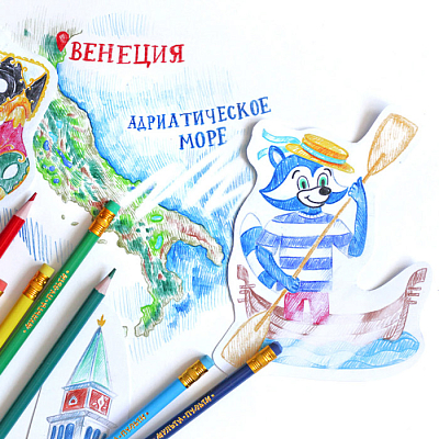 Карандаши "Мульти-Пульти", 6 цветов, серия "Енот в Венеции", стираемые, ластик, в картонной упаковке