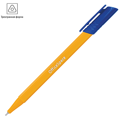 Ручка шариковая "OfficeSpace X-Trio", 0,7мм, синяя, чернила на масляной основе, трёхгранный жёлтый корпус