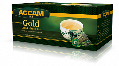 Чай зеленый Ассам Gold тонизирующий в пирамидках Classic Green Tea, 20 пирамидок