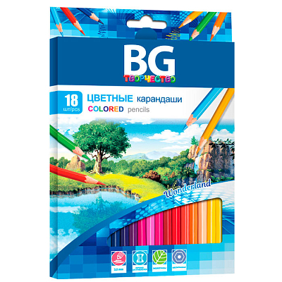 Карандаши "BG", 18 цветов, серия "Wonderland", в картонной упаковке