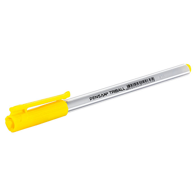 Ручка шариковая "Pensan Triball", 1мм, жёлтая, чернила на масляной основе, серебристый трёхгранный корпус