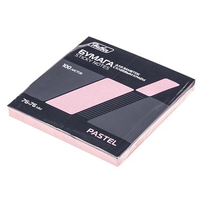 Бумага для заметок "Hatber", 76x76мм, 100л, розовая, клеевой край, в плёнке