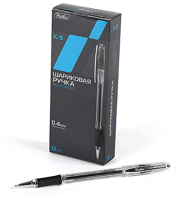 Ручка шариковая "Hatber K-9", 0,4мм, чёрная, чернила на масляной основе, резиновый грип, прозрачный корпус