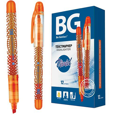 Маркер для выделения текста "BG Vivid", 1-3мм, скошенный наконечник, водная основа, жидкие чернила, оранжевый