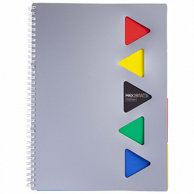 Тетрадь "Hatber", 96л, А4, клетка, 4 цветных разделителя, линейка, карман, фигурная высечка, пластиковая обложка, на гребне, серия "Progressive Metall