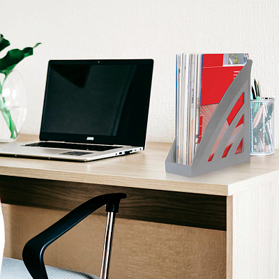 Лоток пластиковый вертикальный для документов А4 "Brauberg Office Style", 245х90х285мм, серый