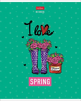 Тетрадь "Hatber", 80л, А5, клетка, ламинация, тиснение, на скобе, серия "Цветочные сапожки"