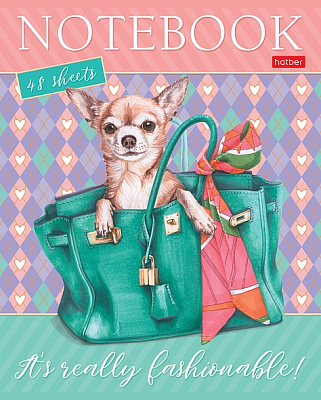 Тетрадь "Hatber", 48л, А5, клетка, на скобе, серия "Fashion Dogs"