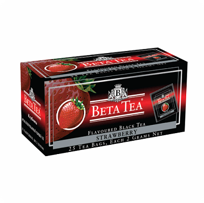 Чай чёрный "Beta", со вкусом Клубники, 25 пакетиков по 2гр