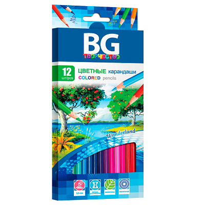Карандаши "BG", 12 цветов, серия "Wonderland", в картонной упаковке