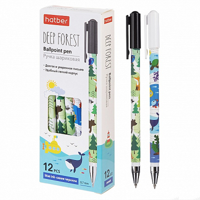 Ручка шариковая "Hatber Deep Forest", 0,7мм, синяя, чернила на масляной основе, цветной корпус с рисунком