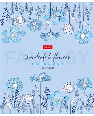 Тетрадь "Hatber", 48л, А5, клетка, тиснение, на скобе, серия "Wonderful Flowers"