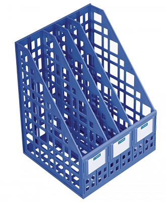 Лоток пластиковый вертикальный для документов А4 "Стамм", 295x245x240мм, 4 отделения, сборный, синий