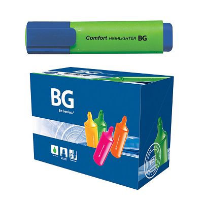Текстовыделитель "BG Comfort", 1-5мм, скошенный наконечник, водная основа, зелёный