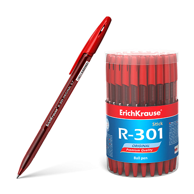 Ручка шариковая "Erich Krause R-301 Original Stick", 0,7мм, красная, красный тонированный корпус